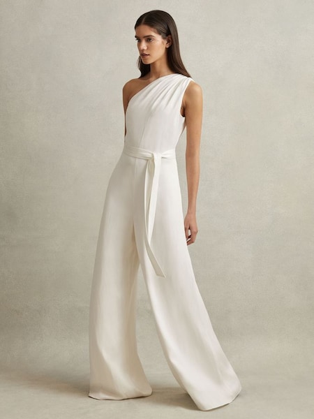 One-Shoulder Belted Jumpsuit in Ivory (269223) | £198