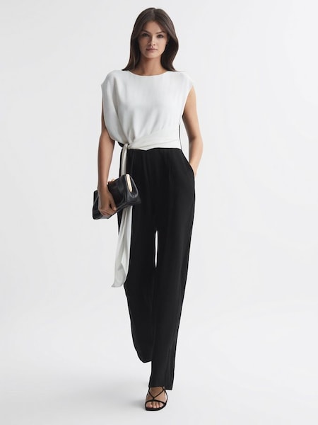 Fitted Colourblock Wide Leg Jumpsuit in Black/Cream (503891) | £98