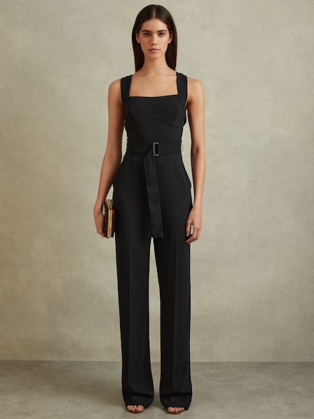 Cross Back Belted Jumpsuit in Black (990928) | £128