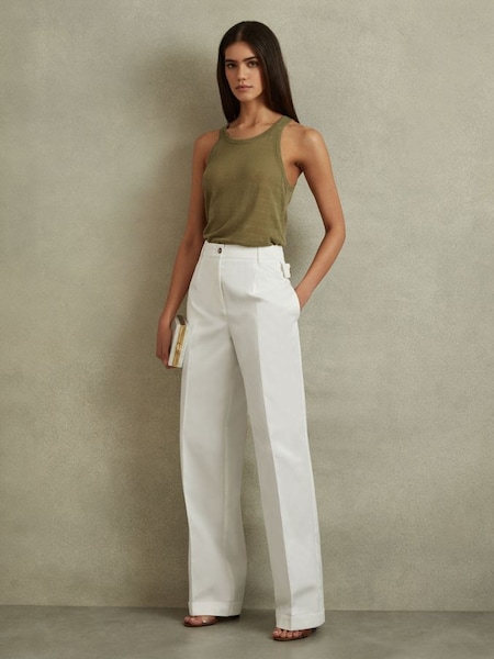 Cotton Wide Leg Suit Trousers in White (B33178) | £78