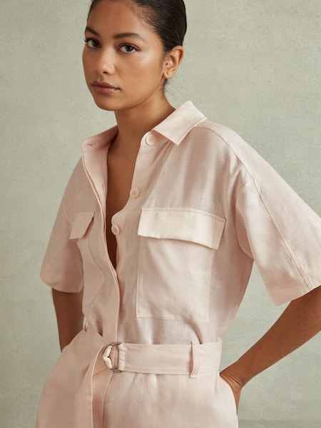 Linen Belted Playsuit in Pink (B85846) | £118