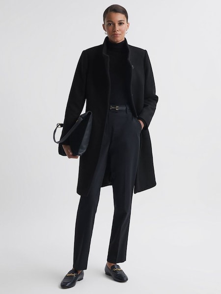 Wool Blend Mid-Length Coat in Black (C49087) | £178