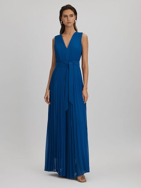 Pleated Belted Jumpsuit in Cobalt Blue (K83113) | £158