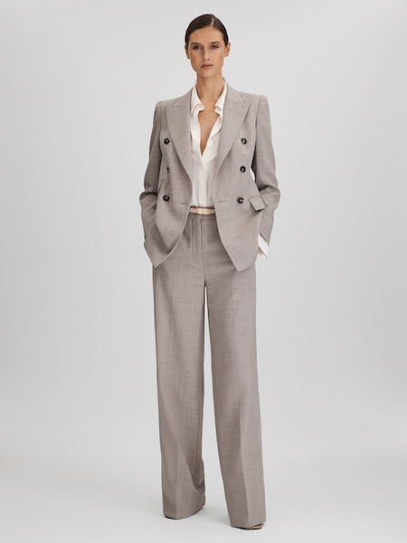 Tailored Wool Blend Double Breasted Suit Blazer in Oatmeal (N18481) | £148