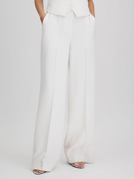 Petite Crepe Wide Leg Suit Trousers in White (N18483) | £118