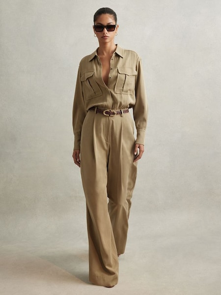 Lyocell Wide Leg Jumpsuit in Khaki (N71815) | £118