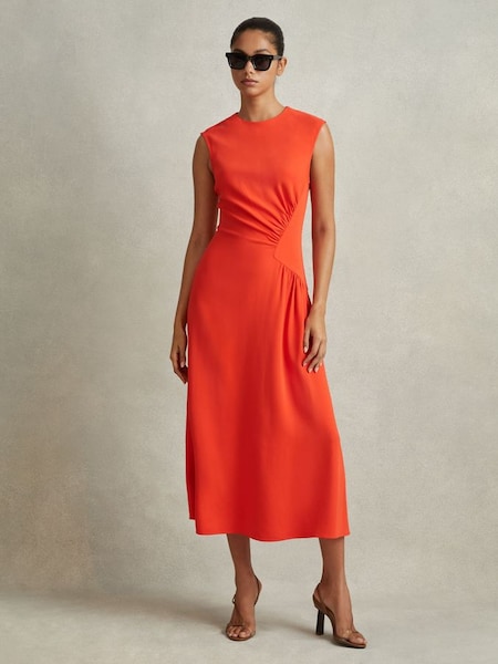 Ruched Midi Dress in Orange (N72421) | £98