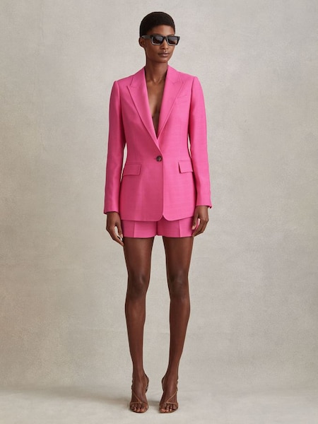 Petite Tailored Textured Single Breasted Suit: Blazer in Pink (N97225) | £158