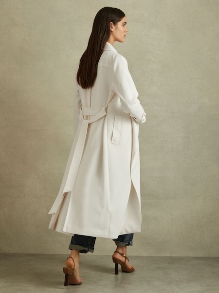 Petite Double Breasted Belted Trench Coat in White (Q83331) | £168