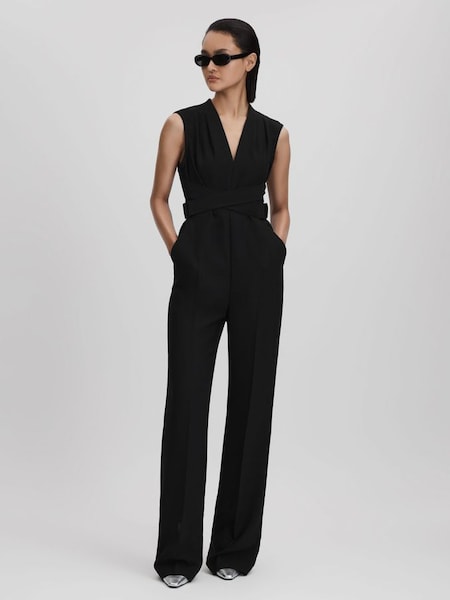 Fitted Belt Strap Jumpsuit in Black (Q94621) | £128